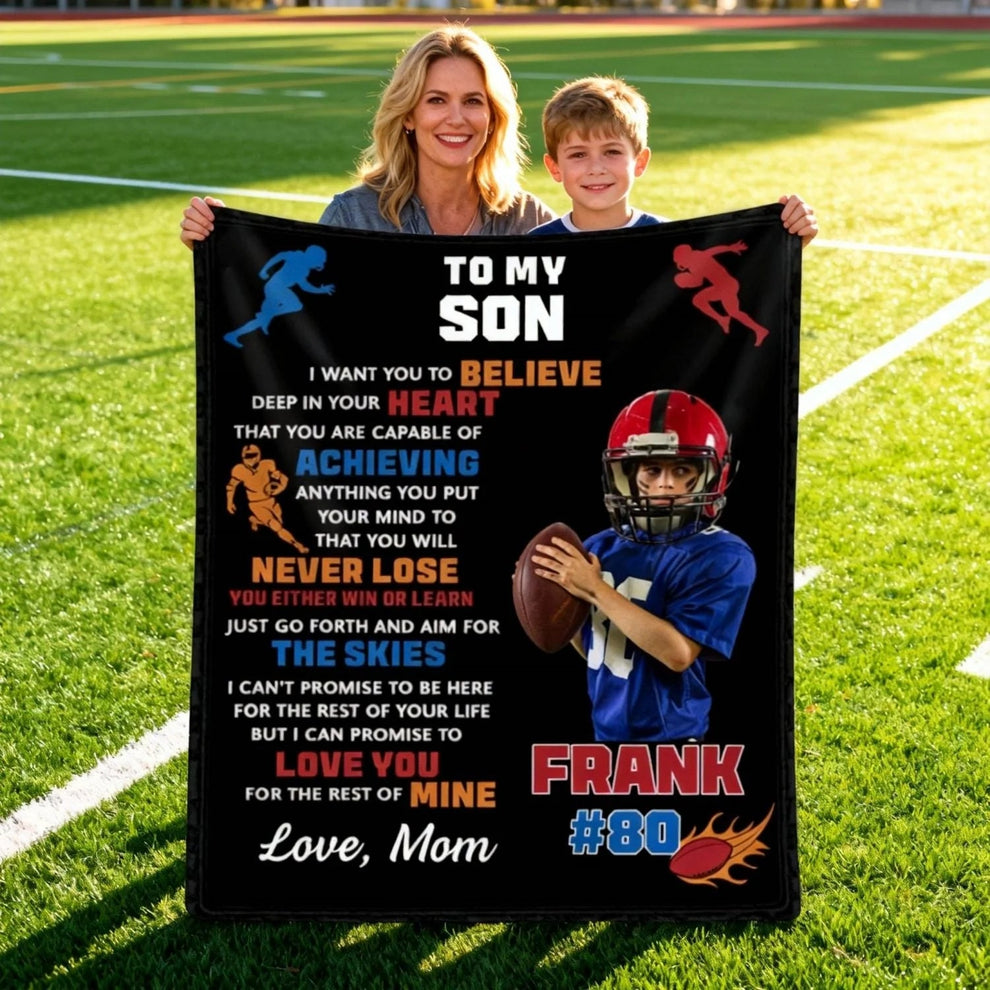 Personalized Football Son Game Day Photo Custom Fleece Throw Blanket ...