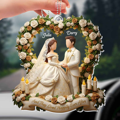 Happily Ever After Personalized Wedding Car Ornament - Custom Bridal Keepsake Gift