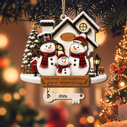 "New Home - New Beginnings, New Memories" Personalized Wooden Ornament - Christmas Gift for Family