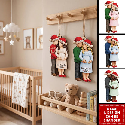 Personalized Expecting Couple Baby Bump Wooden Ornament