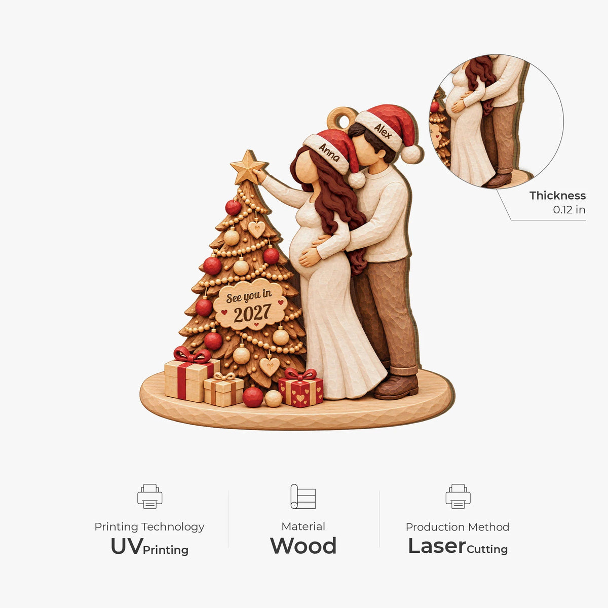 Personalized See You In 2027 Baby Bump Wooden Holiday Ornament