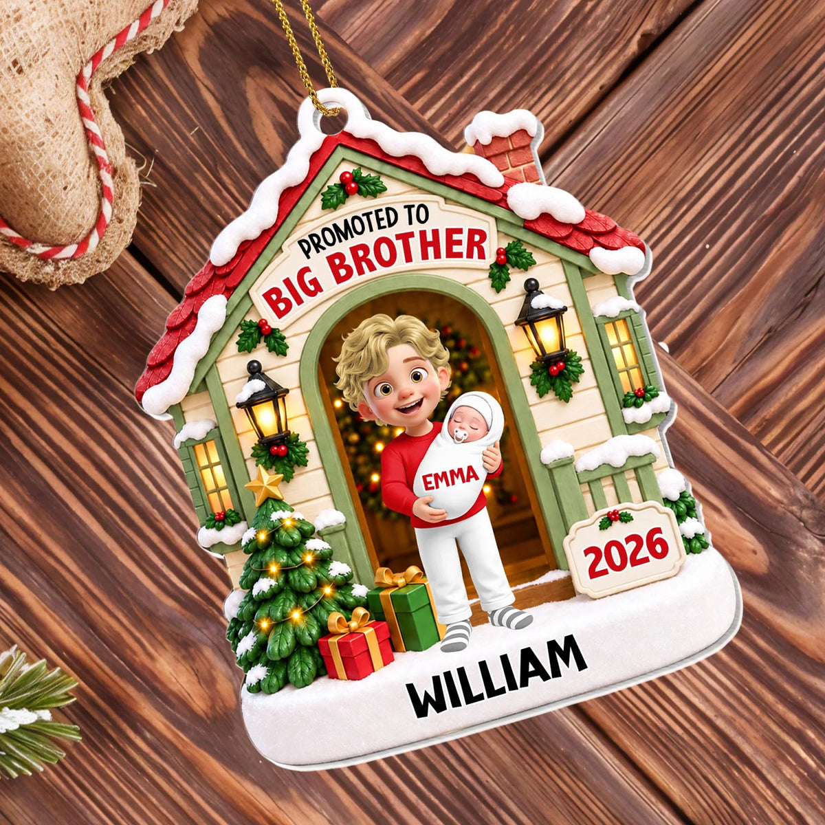 Personalized Promoted to Big Brother Acrylic Christmas Ornament