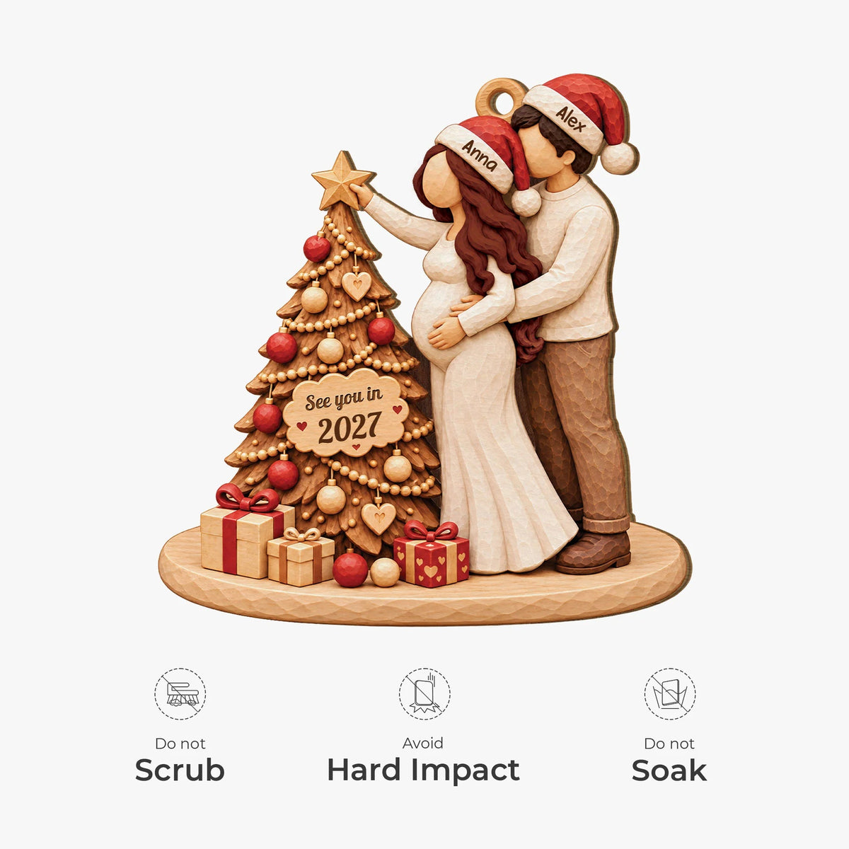 Personalized See You In 2027 Baby Bump Wooden Holiday Ornament