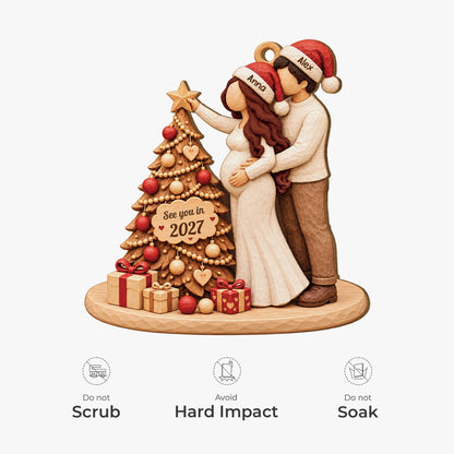 Personalized See You In 2027 Baby Bump Wooden Holiday Ornament
