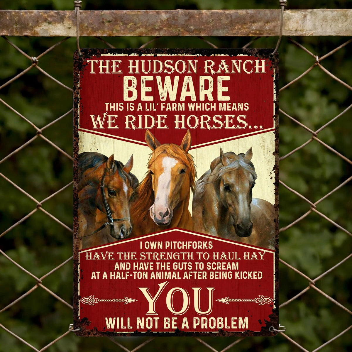 Beware We Ride Horses Custom Metal Sign - Funny Personalized Farm Wall Decor for Horse Lovers