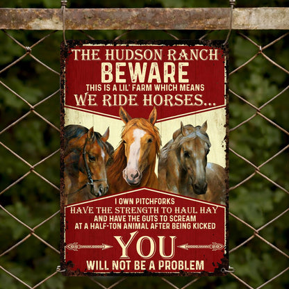 Beware We Ride Horses Custom Metal Sign - Funny Personalized Farm Wall Decor for Horse Lovers