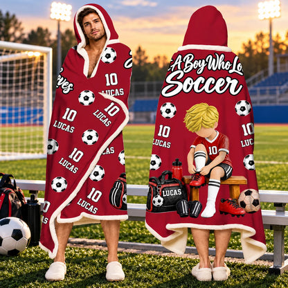 Personalized Just A Boy Who Loves Soccer Hooded Blanket