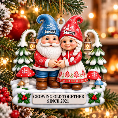Growing Old Together Christmas Gnome Couple - Personalized Acrylic Ornament for Couples