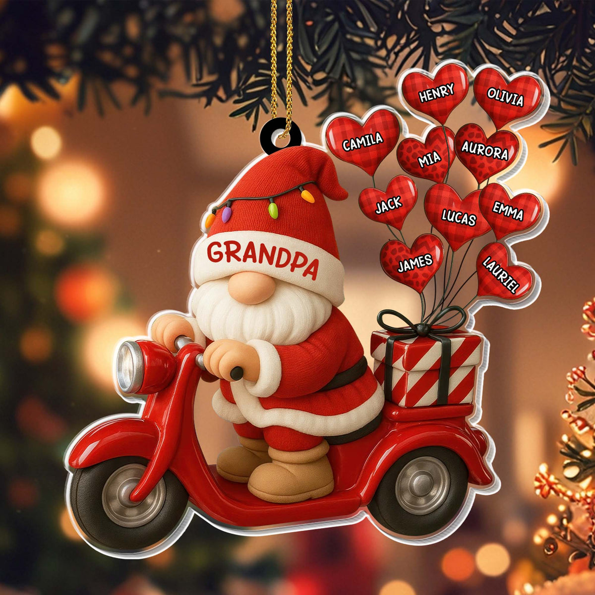 Grandpa Christmas Acrylic Ornament, Santa Riding a Red Scooter, Personalized Creative Gift from Family