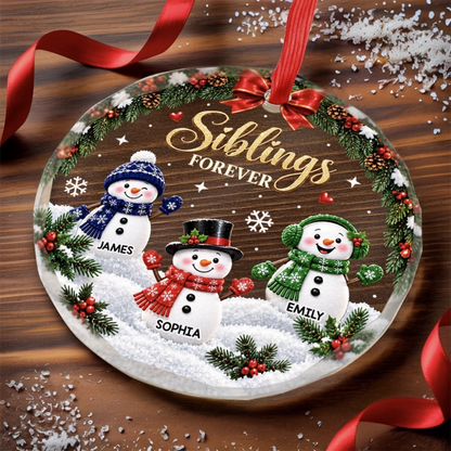 Siblings Forever Personalized Glass Ornament - Custom Snowman Christmas Gift for Brother Sister