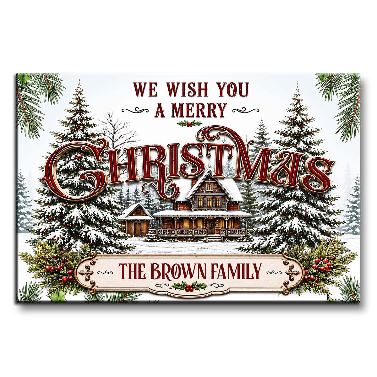 Personalized We Wish You A Merry Christmas Cabin Canvas