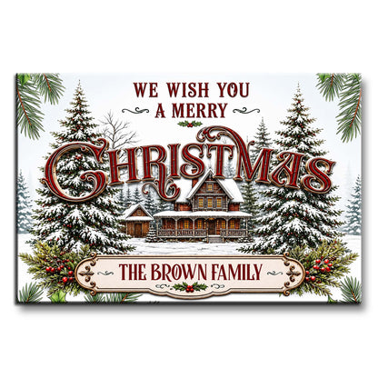 Personalized We Wish You A Merry Christmas Cabin Canvas