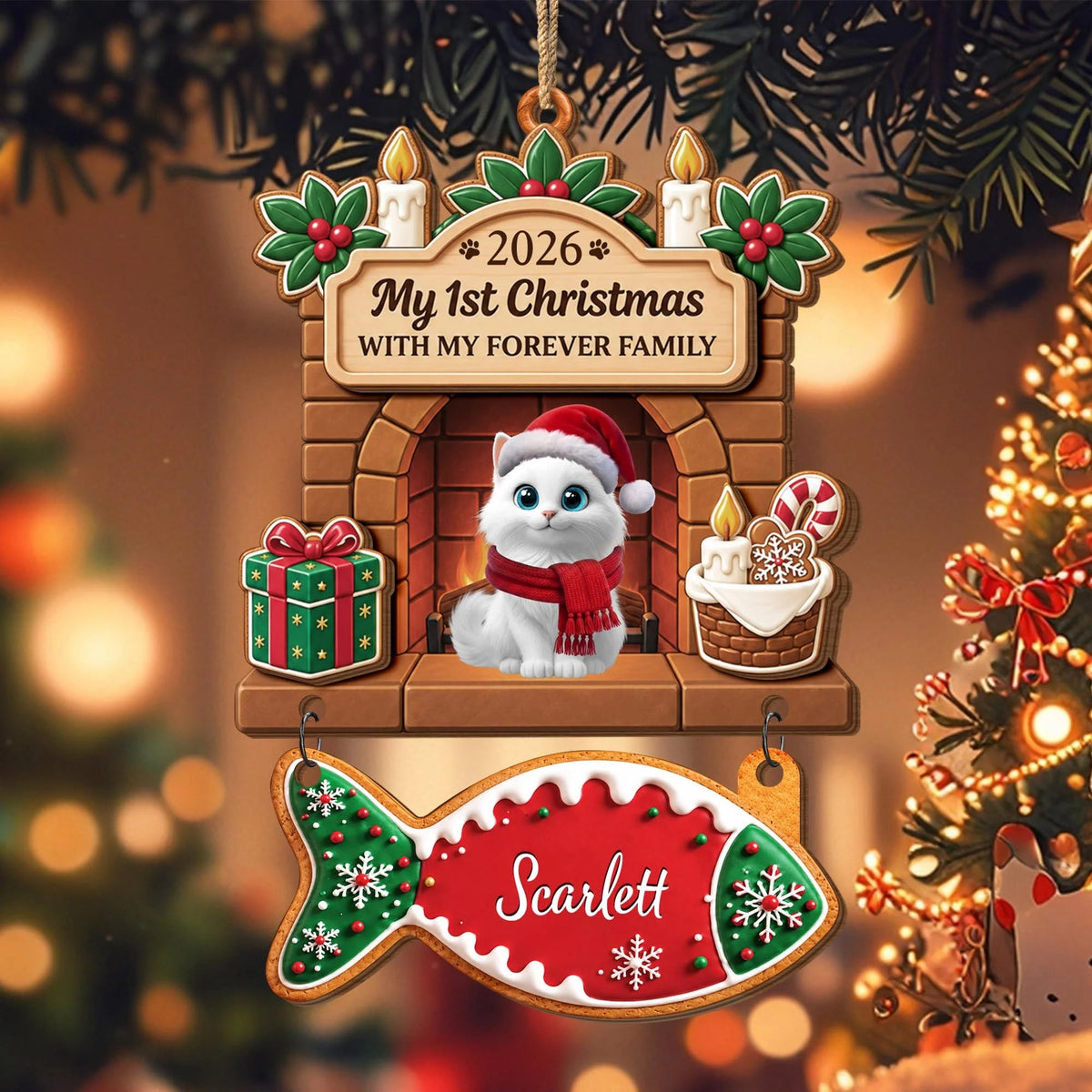My 1st Christmas With My Forever Family - Personalized Cat Wooden Ornament for Cat Lovers