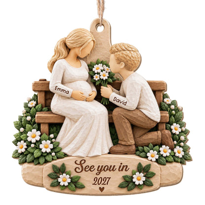 See You in 2027 Personalized Wooden Ornament for Expecting Parents - Custom Baby Bump Keepsake for Christmas