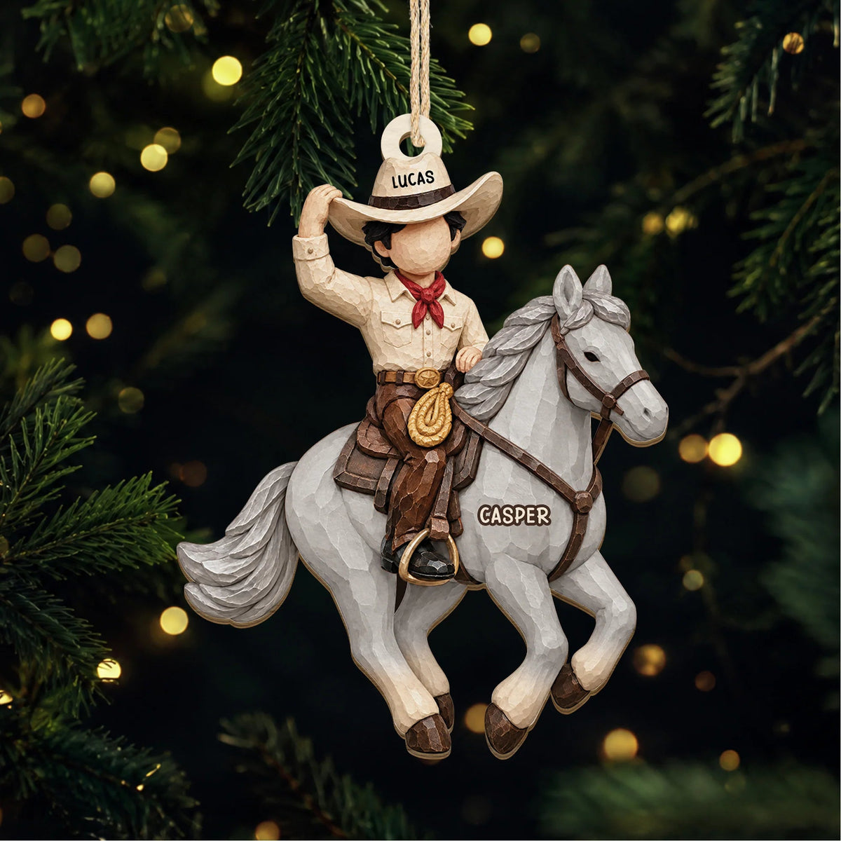 Personalized Cowboy & Cowgirl Horse Wooden Ornament
