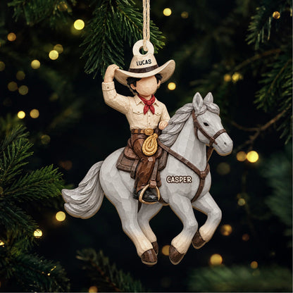 Personalized Cowboy & Cowgirl Horse Wooden Ornament
