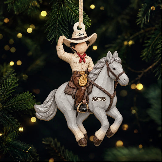 Personalized Cowboy & Cowgirl Horse Wooden Ornament