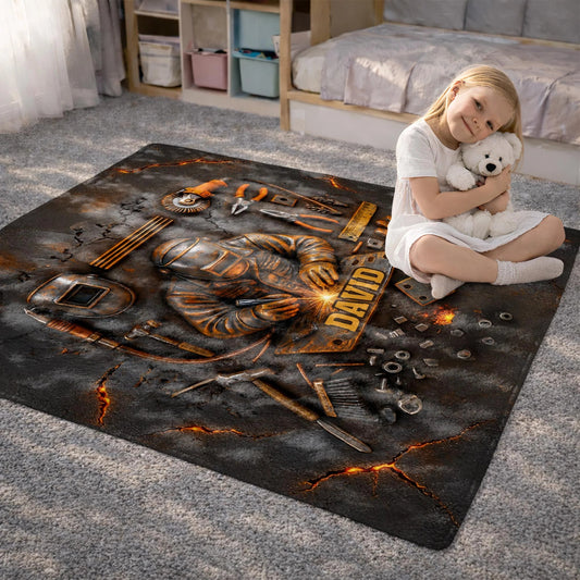 Personalized Hardworking Welder In Action Throw Blanket