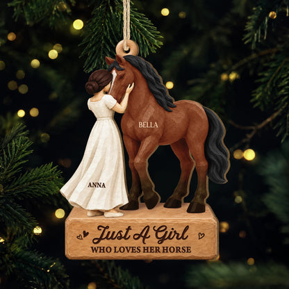Personalized Girl Loves Her Horse Wooden Ornament