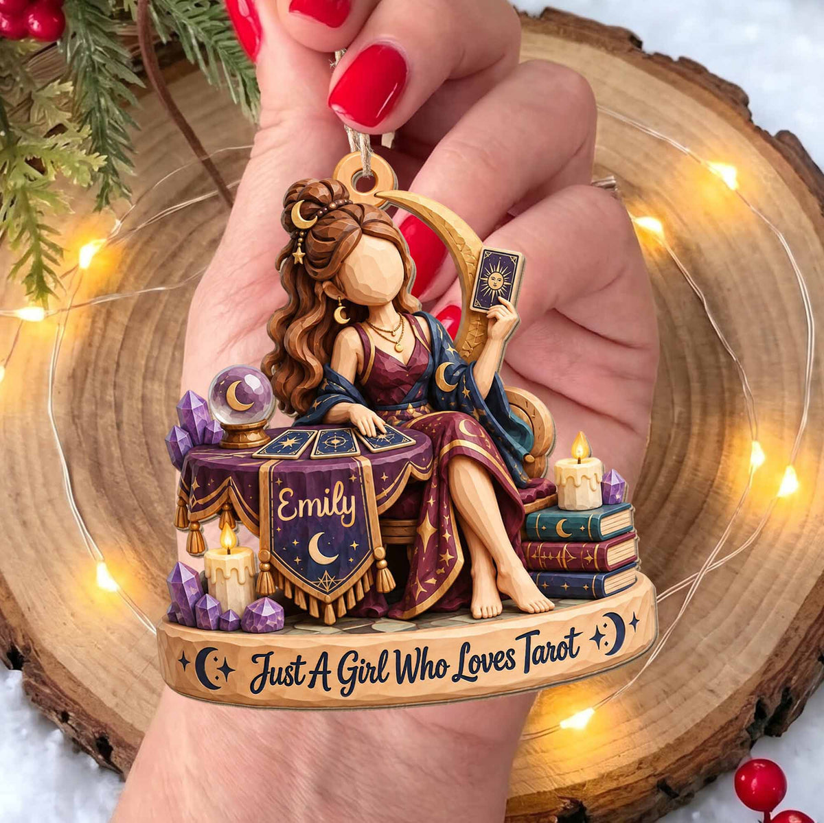 Just A Girl Who Loves Tarot Personalized Wood Ornament - Bestie, Witchy Christmas Keepsake Gift