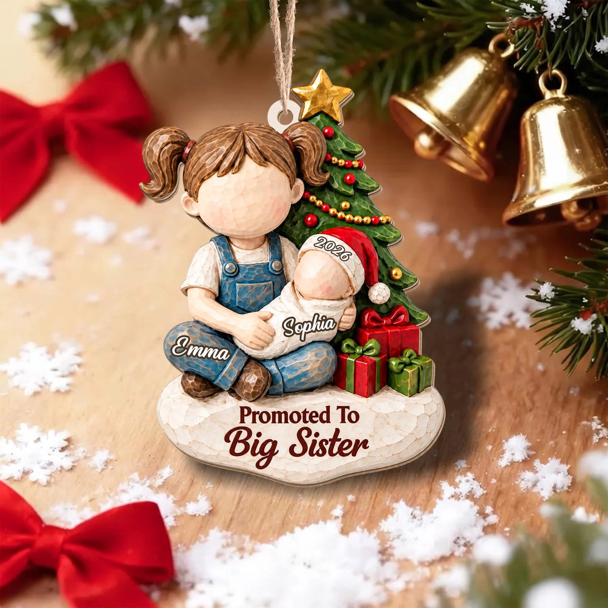 Personalized Promoted to Big Sister Wood Ornament
