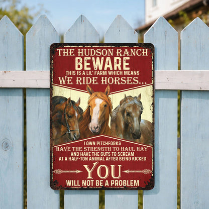 Beware We Ride Horses Custom Metal Sign - Funny Personalized Farm Wall Decor for Horse Lovers