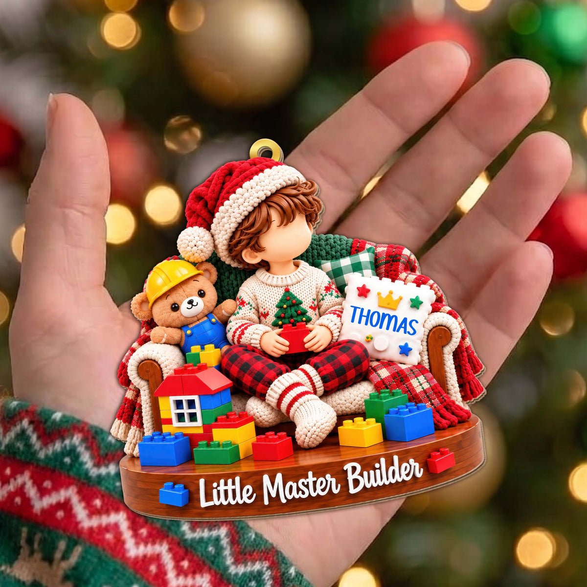 Little Master Builder Personalized Wood Ornament - Son Grandson Christmas Gift