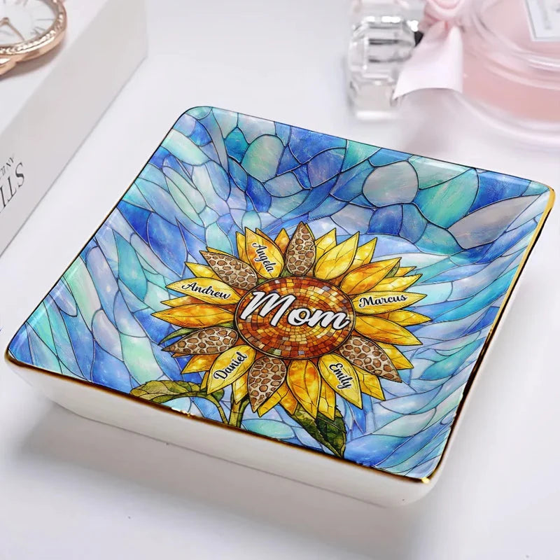 Personalized Sunflower Ceramic Ring Trinket Jewelry Dish