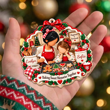 "Baking Sweet Memories Together" Personalized Mother Daughter Wooden Ornament - Custom Christmas Kitchen Keepsake Gift