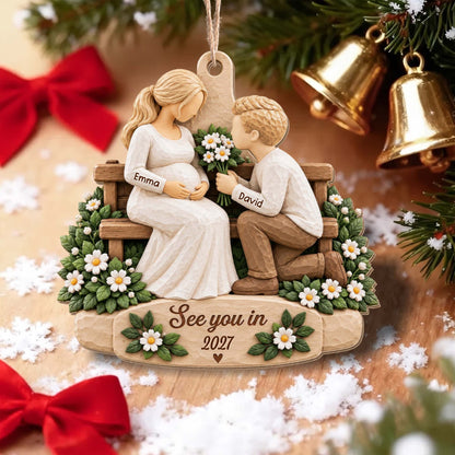 See You in 2027 Personalized Wooden Ornament for Expecting Parents - Custom Baby Bump Keepsake for Christmas