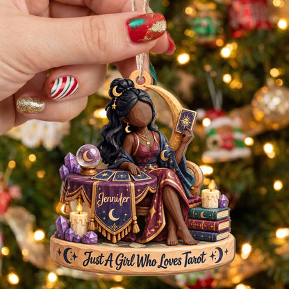 Just A Girl Who Loves Tarot Personalized Wood Ornament - Bestie, Witchy Christmas Keepsake Gift