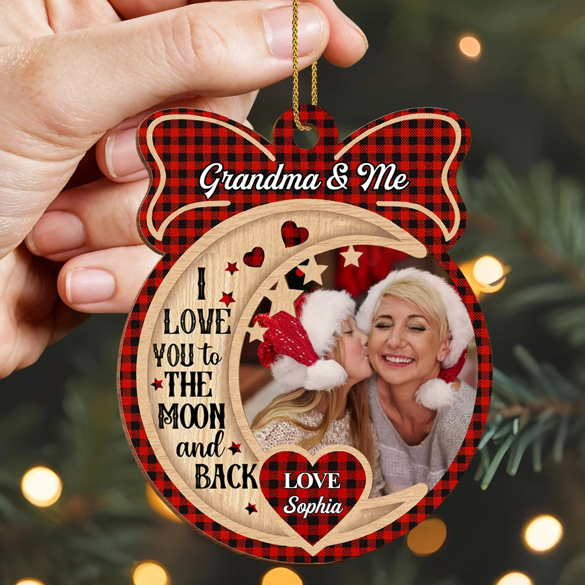Personalized Moon Back Grandma Wooden Ornament