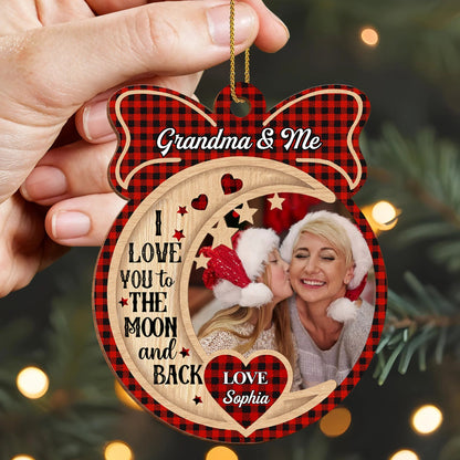 Personalized Moon Back Grandma Wooden Ornament
