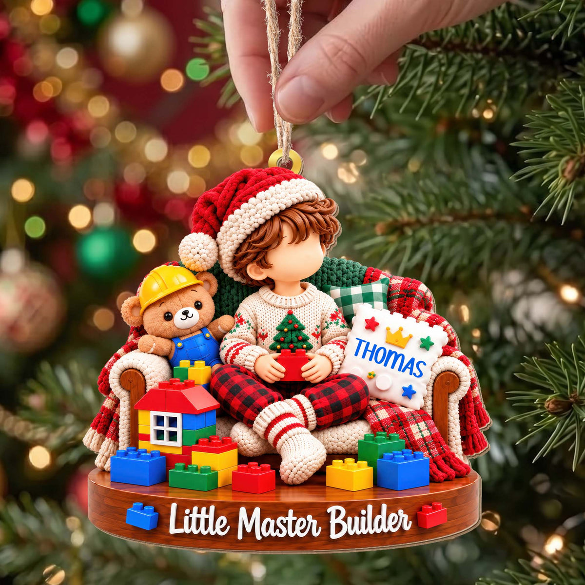 Little Master Builder Personalized Wood Ornament - Son Grandson Christmas Gift