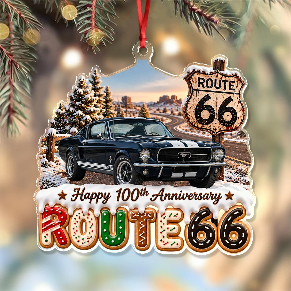 Happy 100th Anniversary Route 66 Personalized Acrylic Ornament - Custom Car Photo Gift for Dad Christmas Keepsake