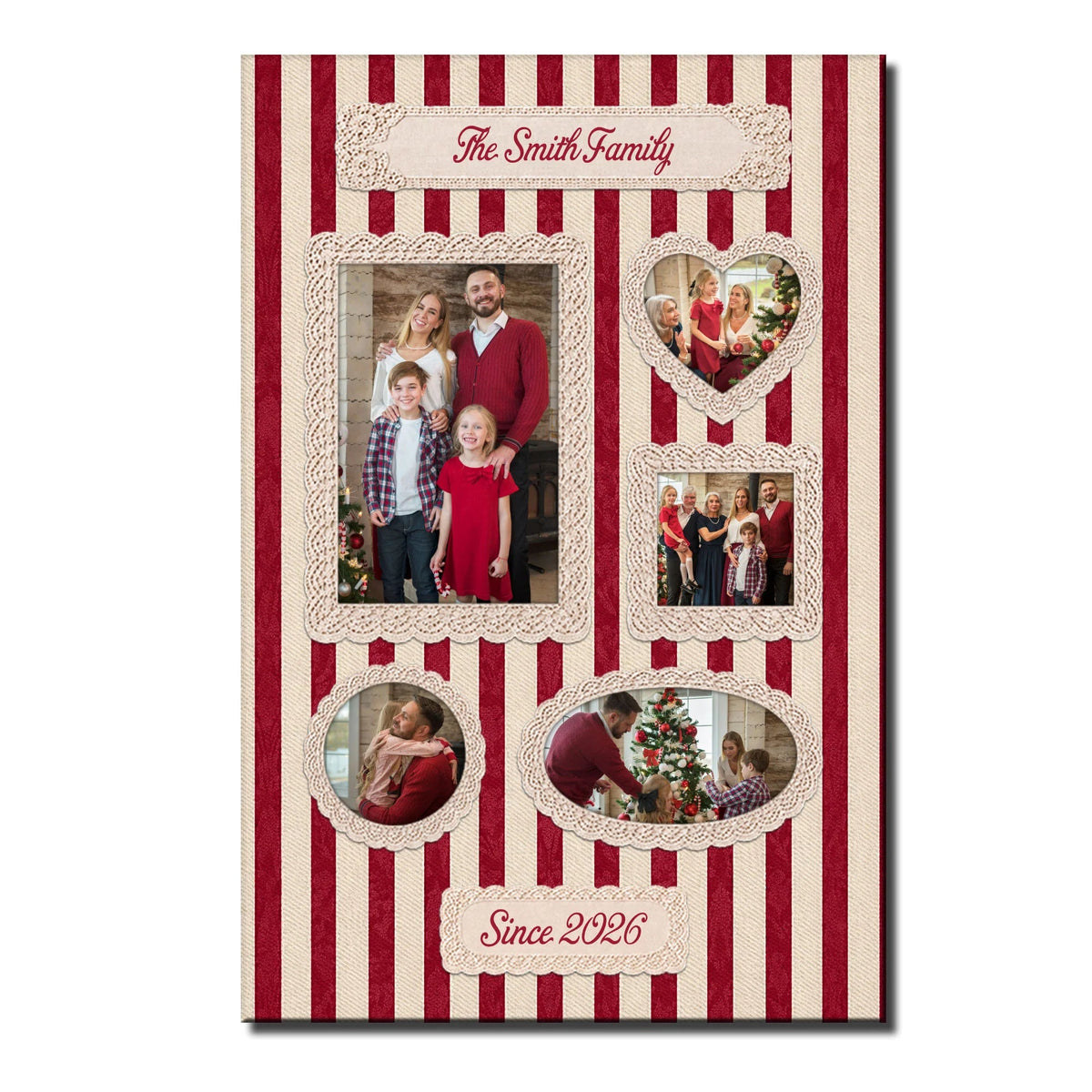 Our Family Custom Photo Collage Canvas / Poster - Personalized Stripes Wall Art Keepsake Gift for Mom & Dad