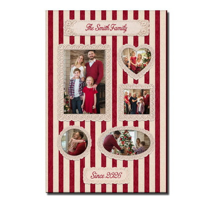 Our Family Custom Photo Collage Canvas / Poster - Personalized Stripes Wall Art Keepsake Gift for Mom & Dad