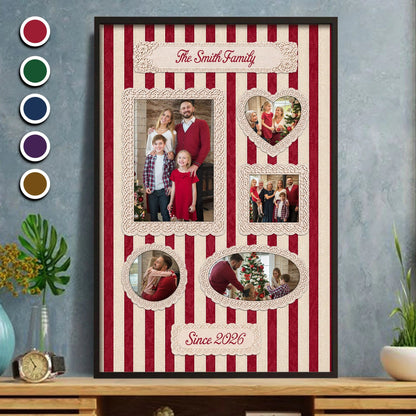 Our Family Custom Photo Collage Canvas / Poster - Personalized Stripes Wall Art Keepsake Gift for Mom & Dad