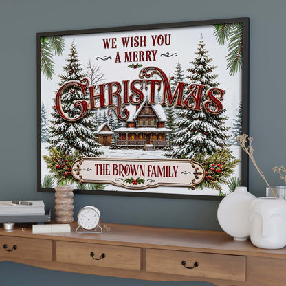 Personalized We Wish You A Merry Christmas Cabin Canvas