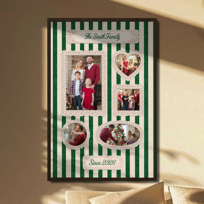 Our Family Custom Photo Collage Canvas / Poster - Personalized Stripes Wall Art Keepsake Gift for Mom & Dad