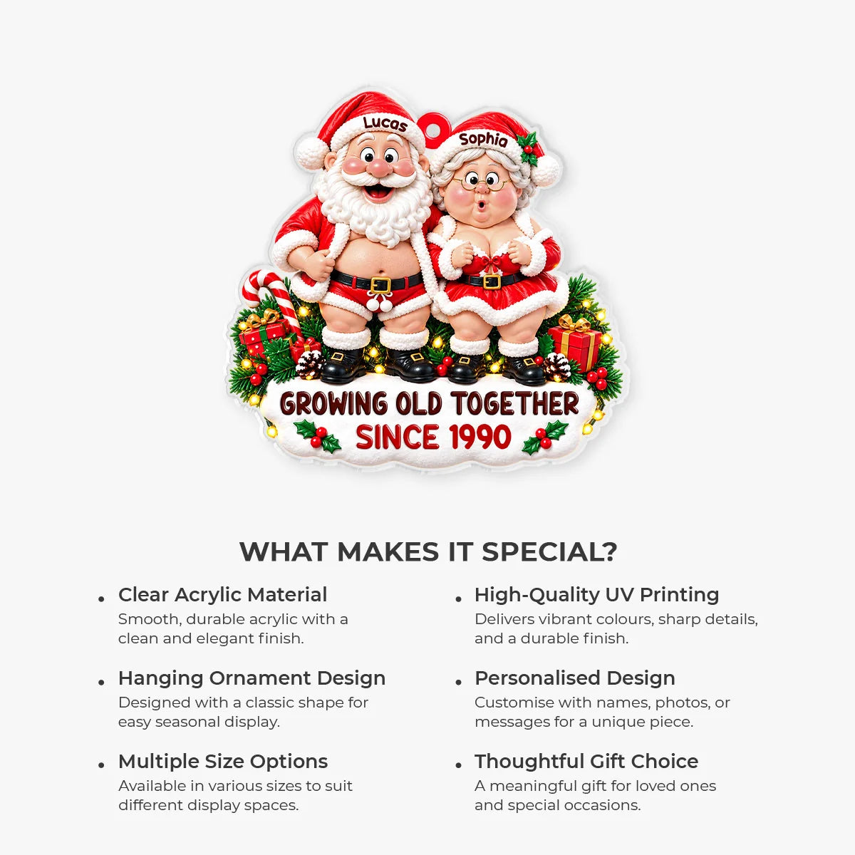 Growing Old Together Personalized Santa Couple Acrylic Ornament - Christmas Keepsake for Husband Wife
