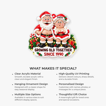Growing Old Together Personalized Santa Couple Acrylic Ornament - Christmas Keepsake for Husband Wife