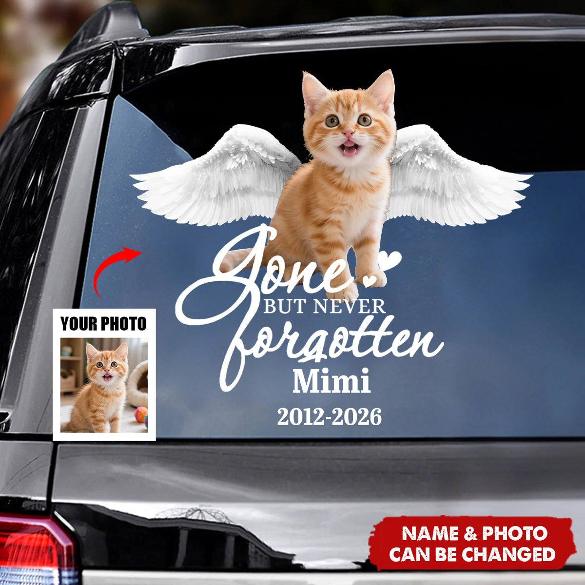 Gone But Never Forgotten Pet Memorial Decal - Custom Photo Angel Wings Car Sticker Dog Cat Remembrance Gift