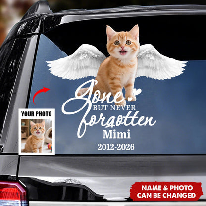Gone But Never Forgotten Pet Memorial Decal - Custom Photo Angel Wings Car Sticker Dog Cat Remembrance Gift