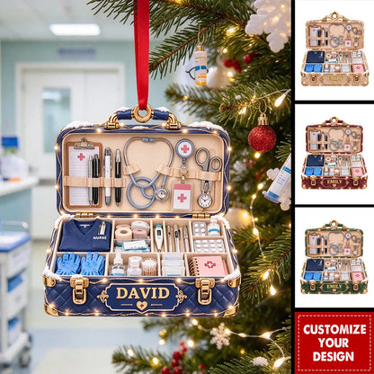 Medical Kit Personalized Nurse Christmas Ornament - Custom Wooden Holiday Keepsake for Healthcare Workers