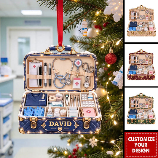 Medical Kit Personalized Nurse Christmas Ornament - Custom Wooden Holiday Keepsake for Healthcare Workers