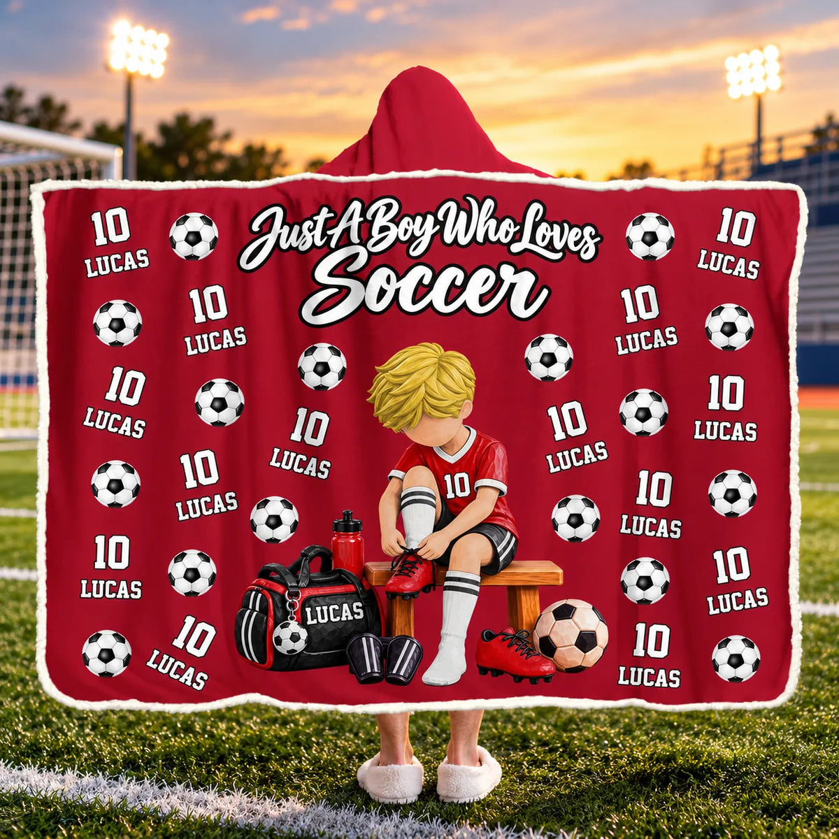 Personalized Just A Boy Who Loves Soccer Hooded Blanket