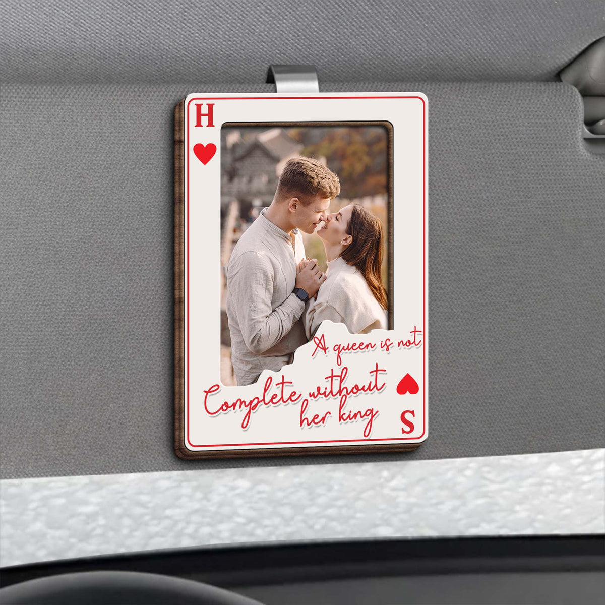 "A King Is Not Complete Without His Queen" Personalized Car Visor Clip - Anniversary Gift for Boyfriend Girlfriend