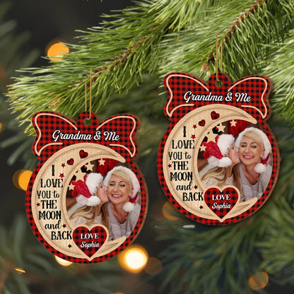 Personalized Moon Back Grandma Wooden Ornament