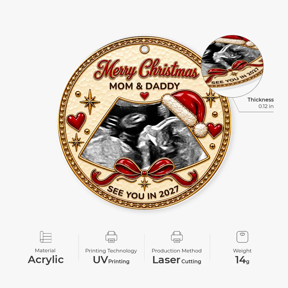 Personalized Baby Ultrasound Photo Acrylic Ornament